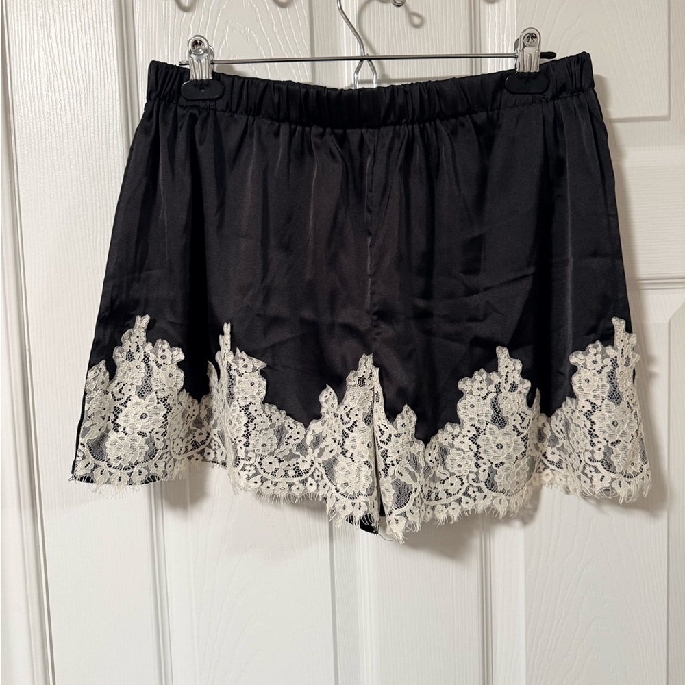 Amazon Women's Black and Cream Lace Trim Shorts